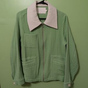 Green Women's Jacket with White Collar